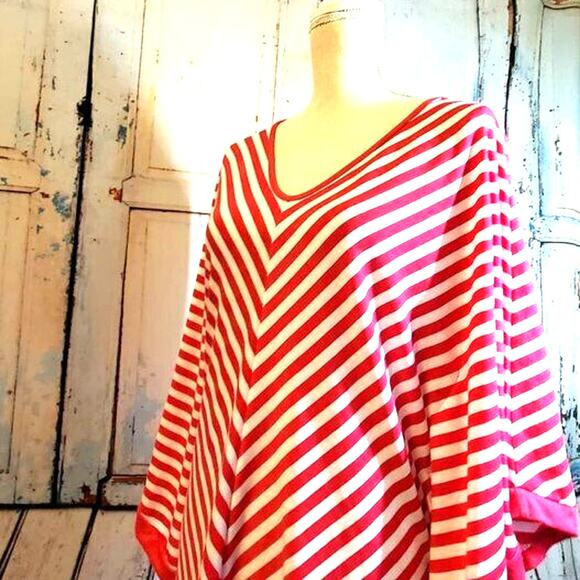 Kaktus Hot Pink & White Striped Poncho Style Top Size S NEW w/ Tags Boho Artsy - Picture 7 of 12
